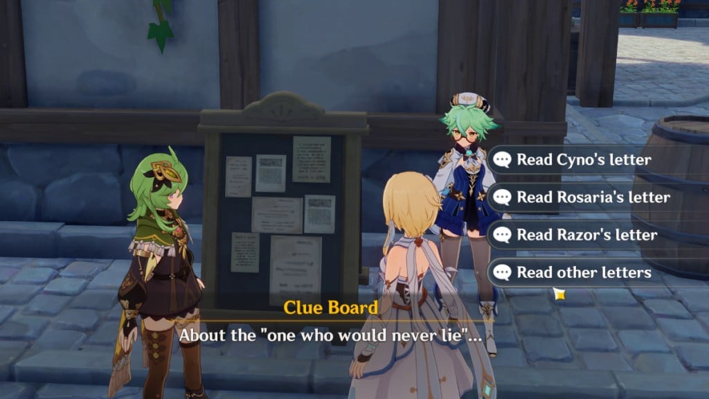Reading Letters on the Clue Board in Genshin Impact