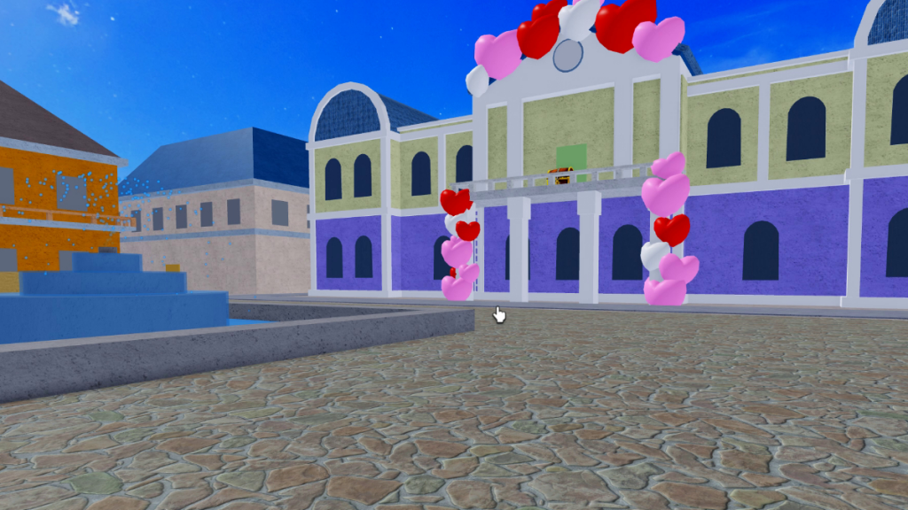 Standing by the fountain in the plaza of Middle Town First Sea in Blox Fruits