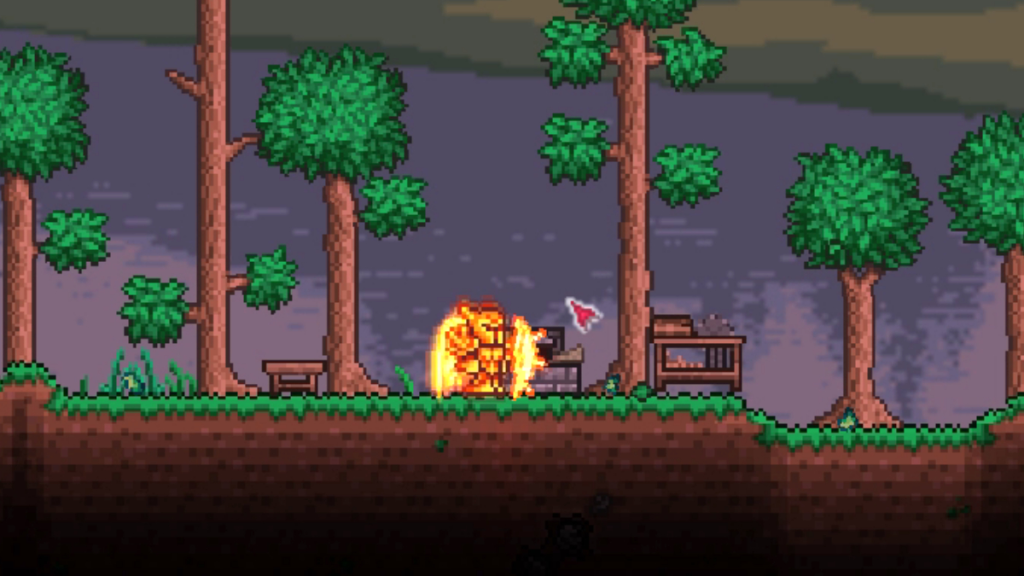 Using a Furnace Sawmill and Workbench to make a Loom for crafting Silk in Terraria