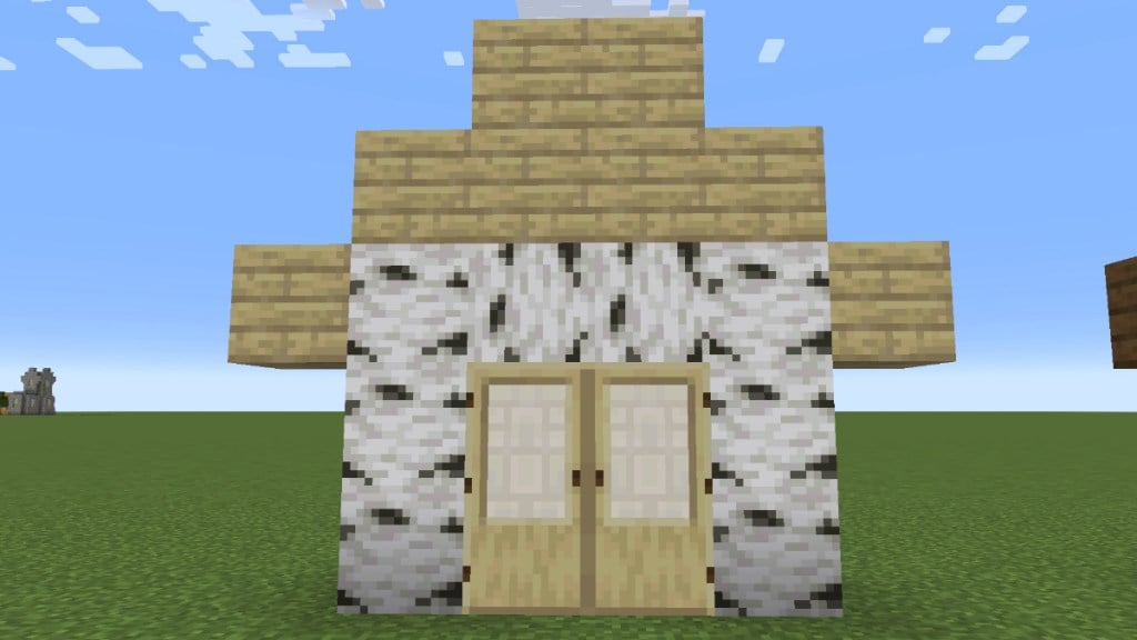 birch wood house frame in Minecraft