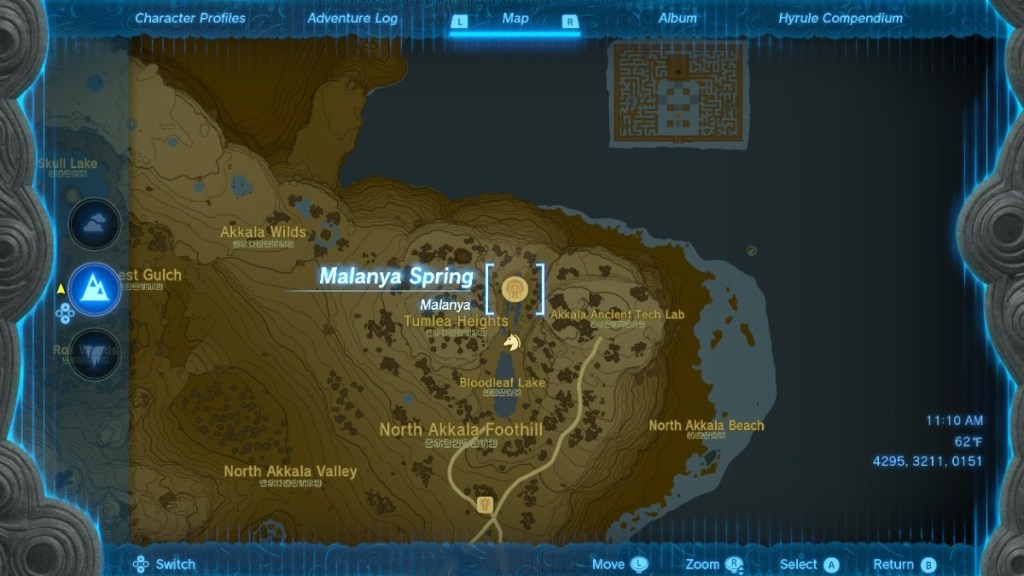 Malanya Spring TotK Location Map