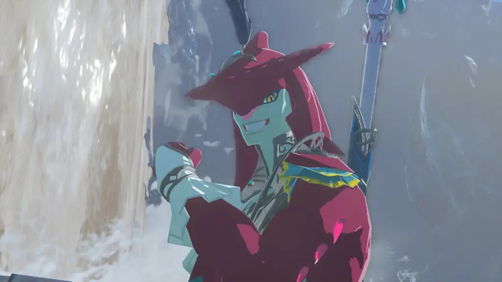 Prince Sidon giving a thumbs up outside of the Water Temple in Tears of the Kingdom