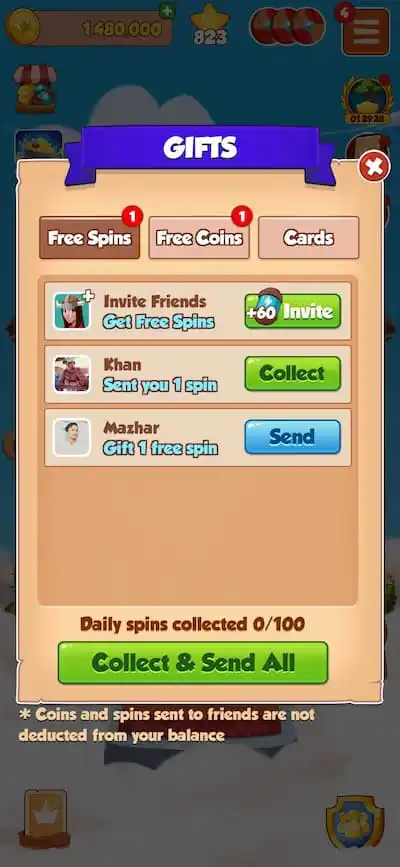 Coin Master Gifts Screen