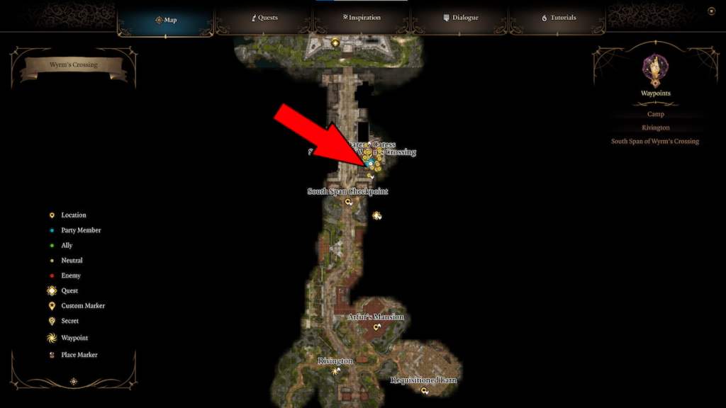 Wyrm's Crossing Map Location in Baldur's Gate 3