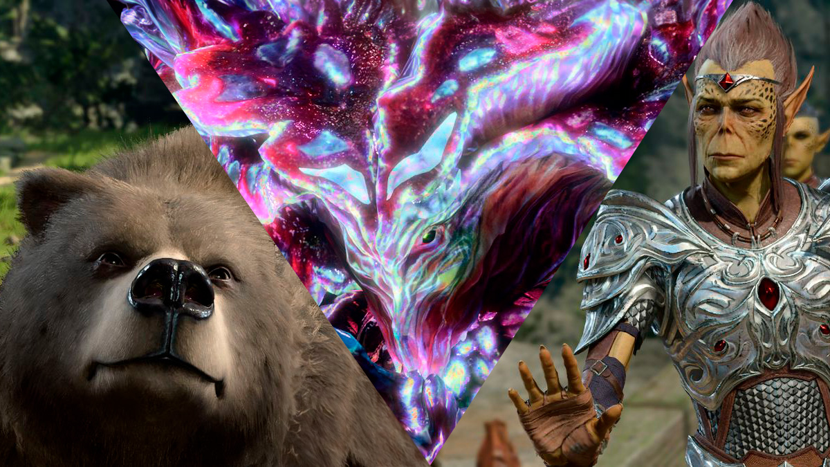 A Bear Druid, the Myconid Sovereign, and Kith'Rak Voss in BG3