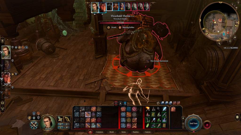 bg3 screenshot of the player character attacking thisobald thorm