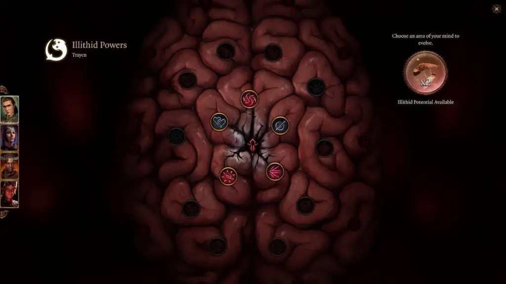 BG3 screenshot of the illithid powers brain skill tree