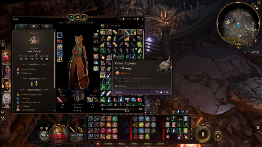 Скриншот BG3 с взрывчаткой Ортон в инвентаре персонажа игрока.