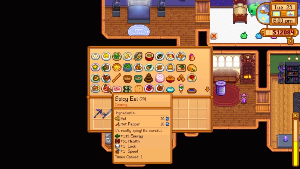 Spicy Eel in the player's inventory in Stardew Valley