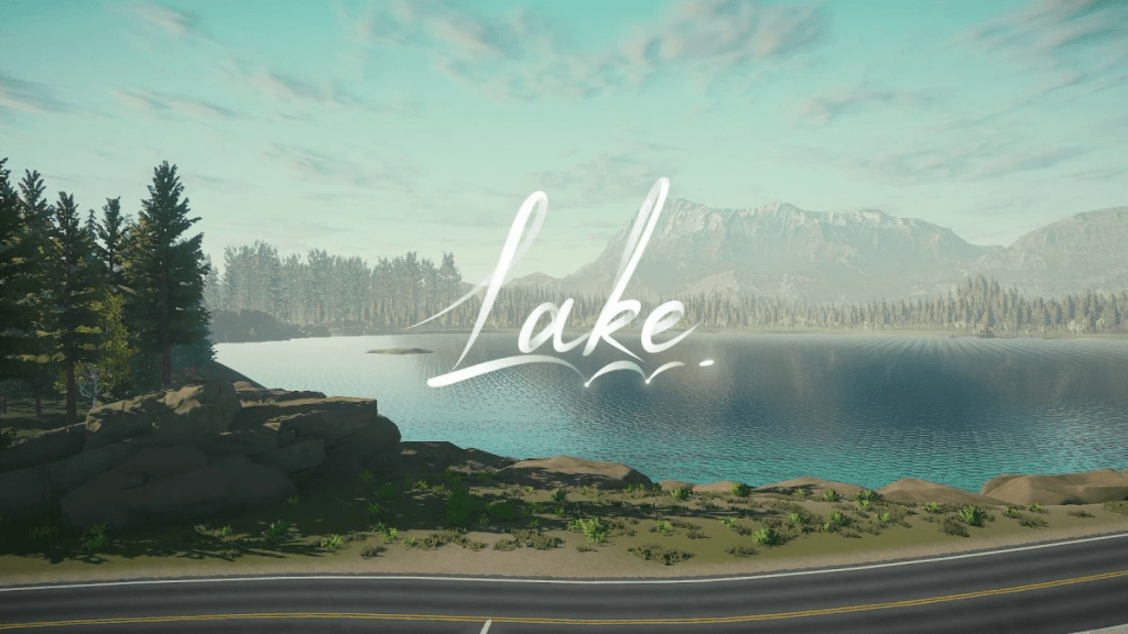 A pristine image of an animated lake with the text "Lake" in front of it. The bottom of the "L" is designed to look like a rock skipping across the surface of the lake.