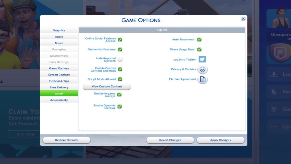 Моды для Sims 4 включены