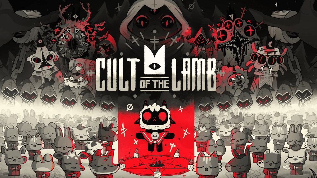 This one is honestly a little hard to describe, sorry. A tiny cute but evil lamb with red eyes levitates over a pentagram. The lamb is surrounded by adoring followers lost in prayer while above them, more sinister cultists and gross looking creatures lurk.