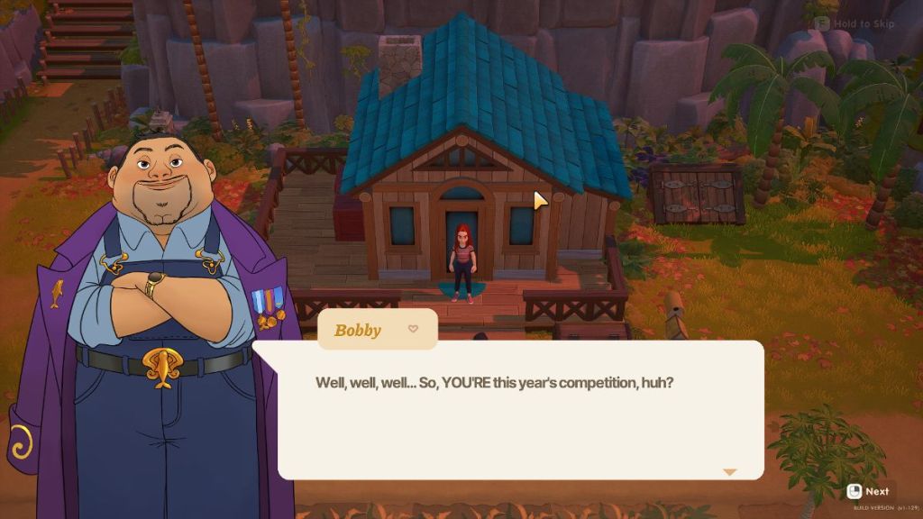 Coral island screenshot of bobby noting the player character as competition at the harvest festival