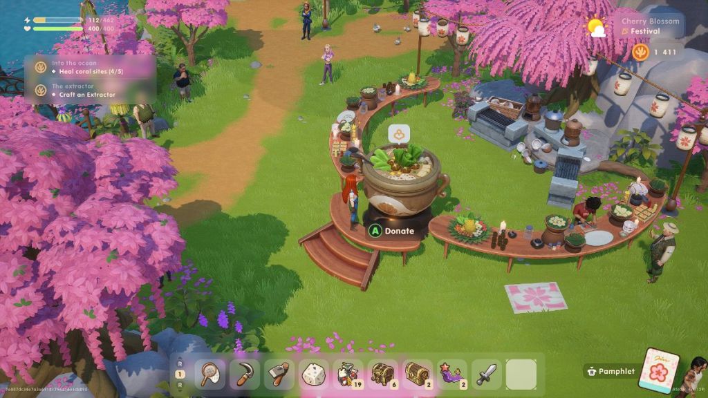 Coral island screenshot of a Hotpot Donation at the cherry blossom festival potluck