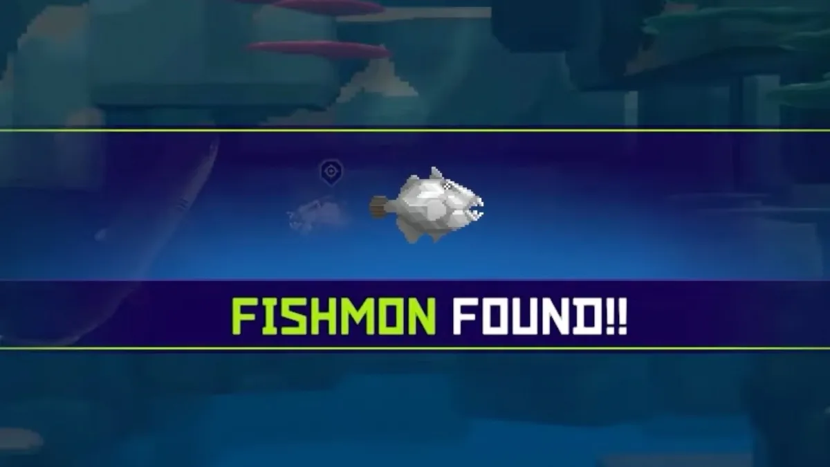 Image of the Silver Titan Triggerfish above text reading "FISHMON FOUND!!"