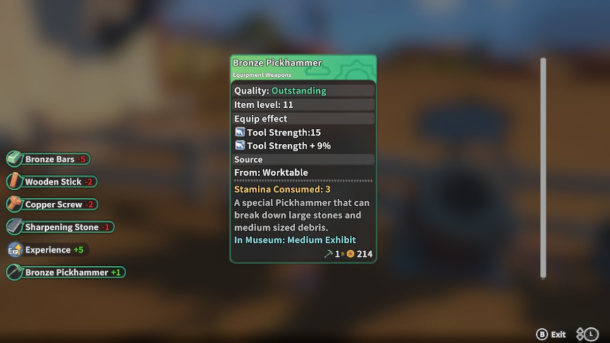 How to Get a Bronze Pickhammer in My Time At Sandrock Gamepur