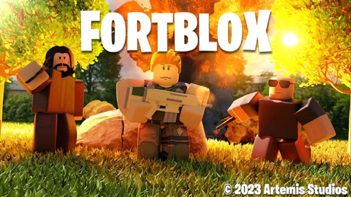Three fortblox characters stand in a digital field in front of a bolder. The one of the left has a hand raised and resembles a lego version of Jesus or Keanu Reeves. The one in the middle has a raised eyebrow, short spiked blonde hair, and holds a gun. He doesn't resemble anyone I can think of. The third is possible holding a nightstick and looks like Pitbull (Mr. Worldwide) in what is possibly a Catholic priest's uniform. It's an odd assemblege. 