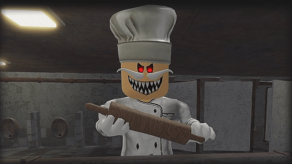 A sinister italian chef brandishes a rolling pin and glowers out at you with pointed teeth and red eyes.