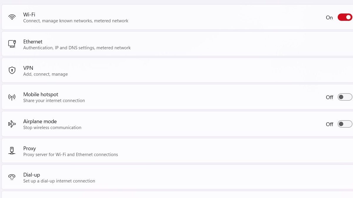 Windows network settings