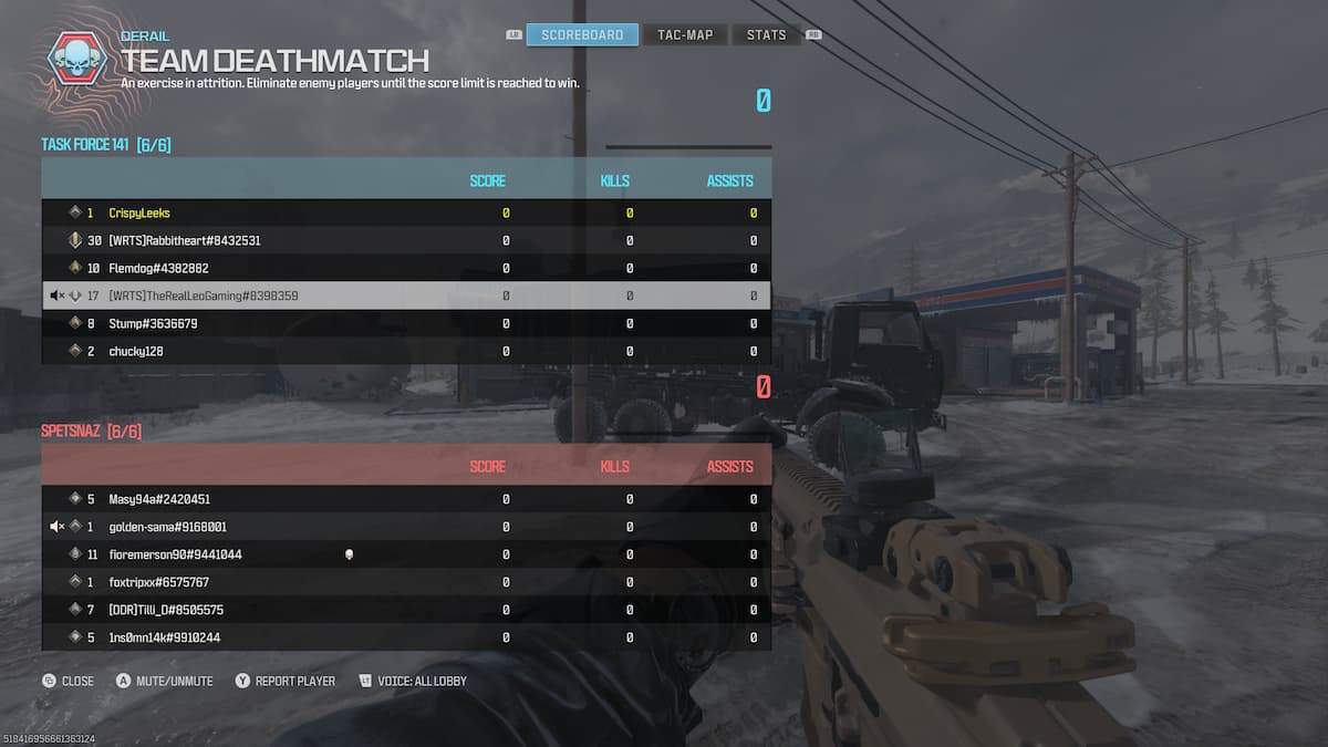 A screenshot showing a player being muted in CoD Modern Warfare 3 in the scoreboard.