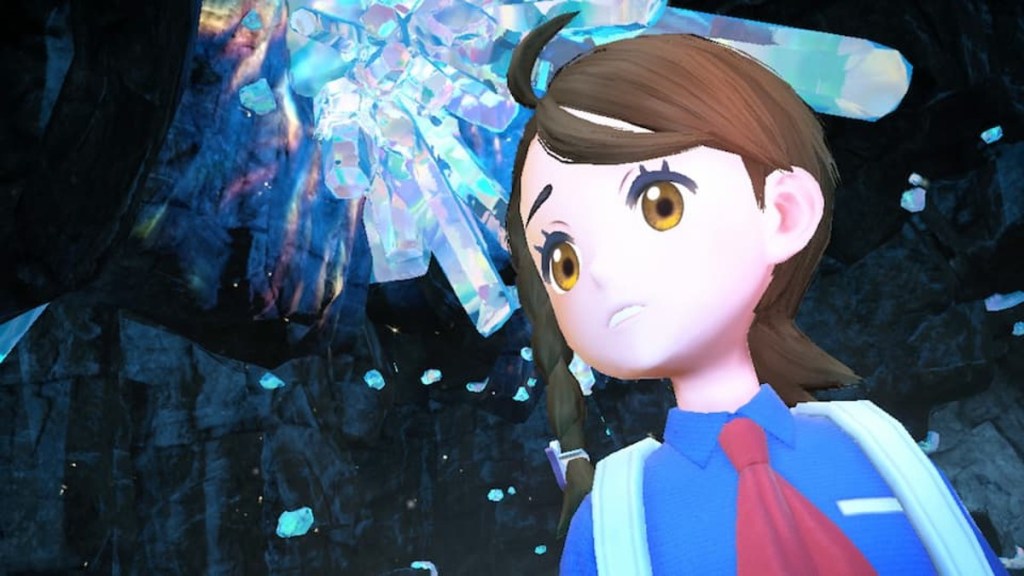 Pokemon Scarlet and Violet screenshot of a player character in the depths of Area Zero in The Indigo Disk