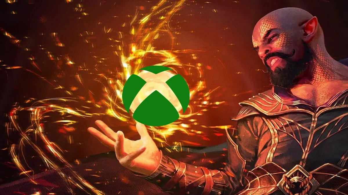 A Baldur's Gate 3 Sorcerer holding an Xbox symbol in an orb