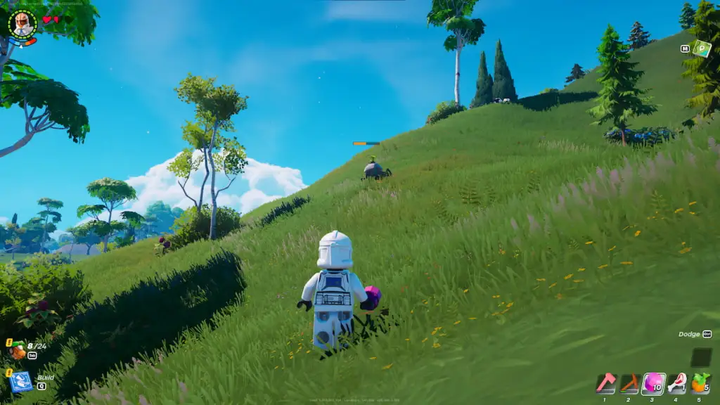 A roller on a green hill in LEGO fortnite