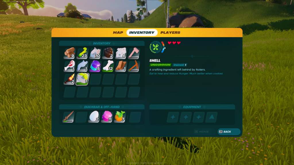 LEGO Fortnite screenshot of a roller shell in the player's inventory.