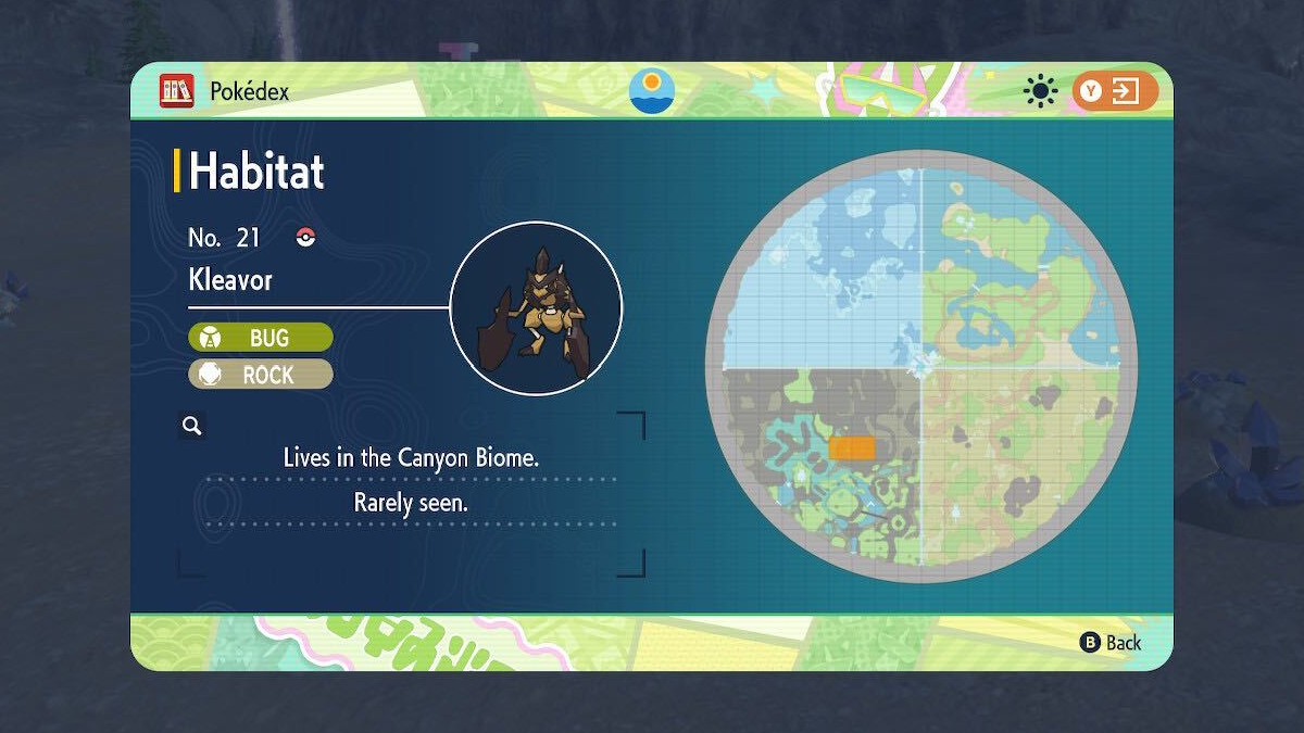 Pokemon Indigo Disk map highlighting Kleavor's Location