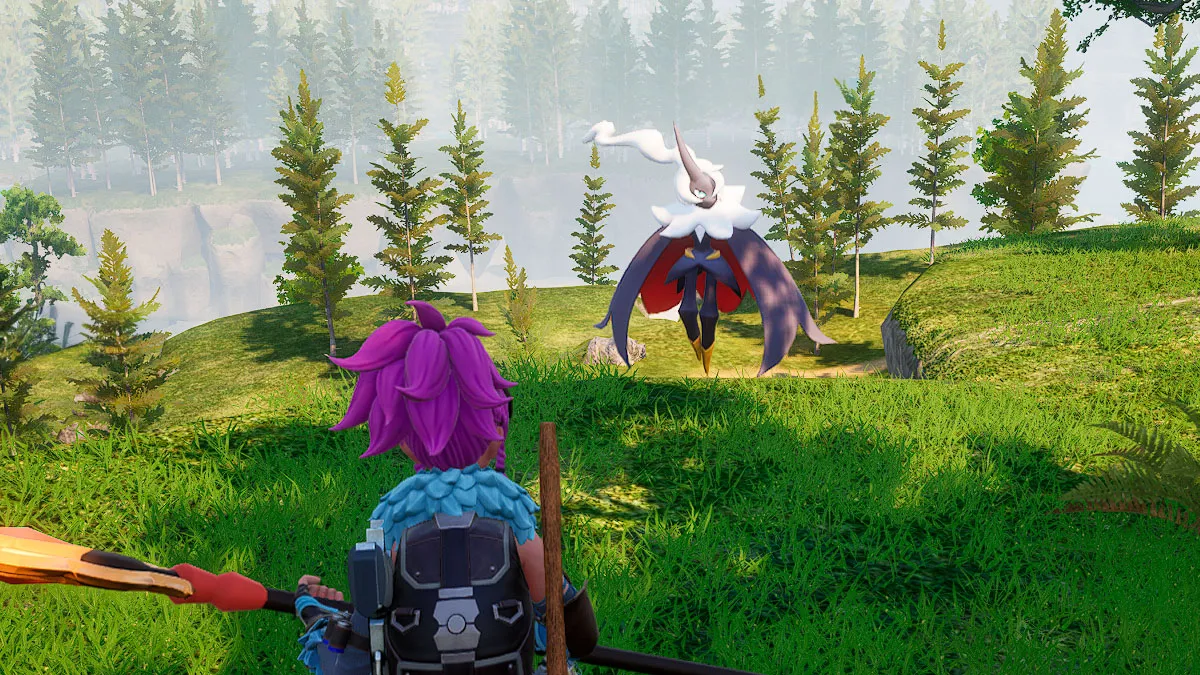 palworld screenshot of Felbat floating above the grassy ground