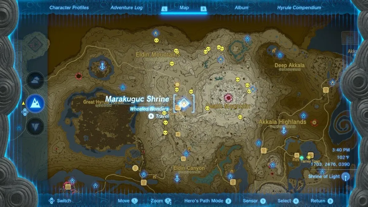 A labeled map of Hyrule from the game.