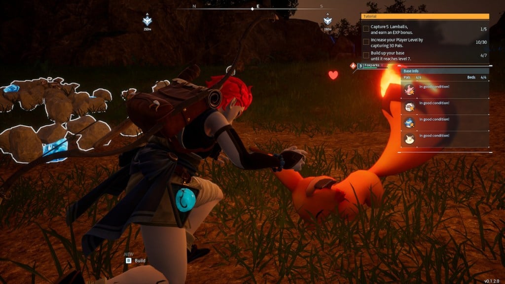 Petting a Foxparks in a base in Palworld.