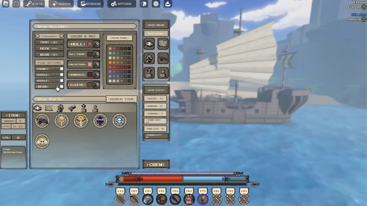 Кастомизация корабля в Rell Seas Roblox