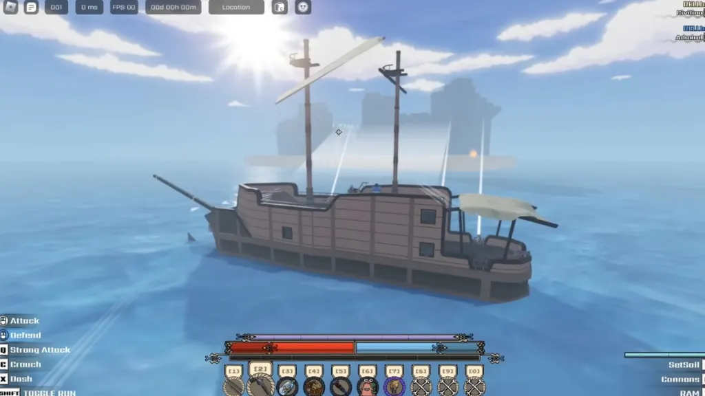 ship shooting land in rell seas roblox