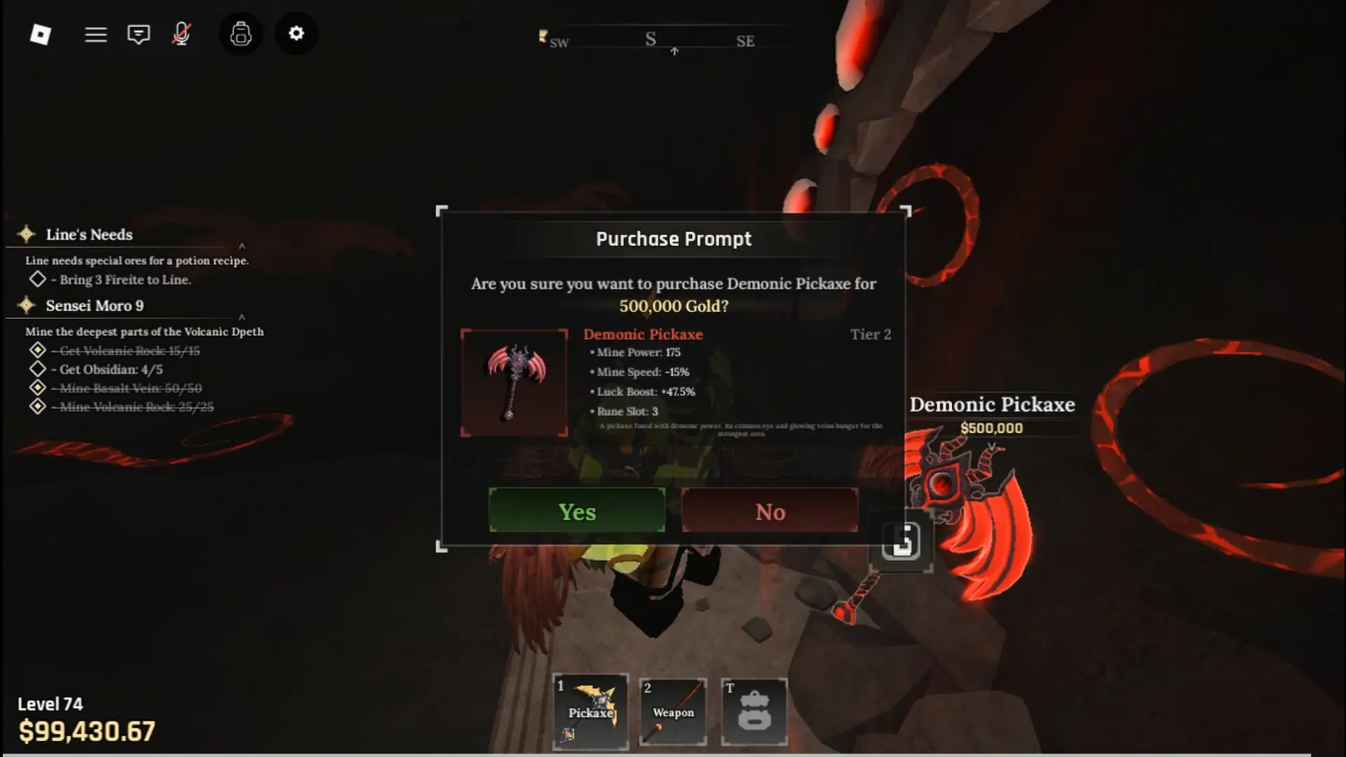 Demonic Pickaxe location in The Forge Roblox experience