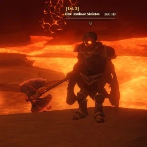 Elite Deathaxe Skeleton inside the Volcano in The Forge Roblox experience
