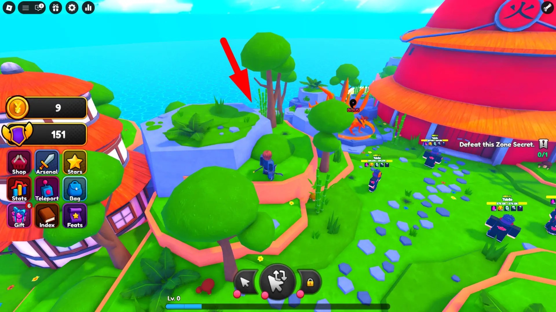 Secret boss world 1 Shinobi Village Itaxin location in the Anime Weapons Roblox experience