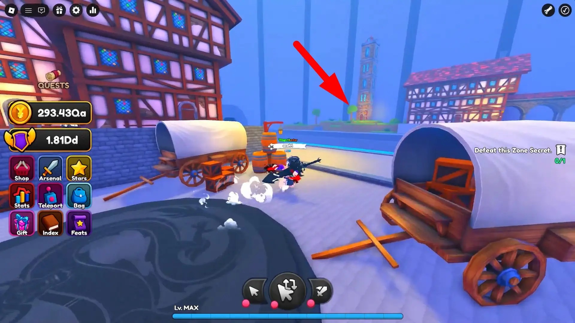 Secret boss location in World 5 Paradis in Anime Weapons Roblox experience