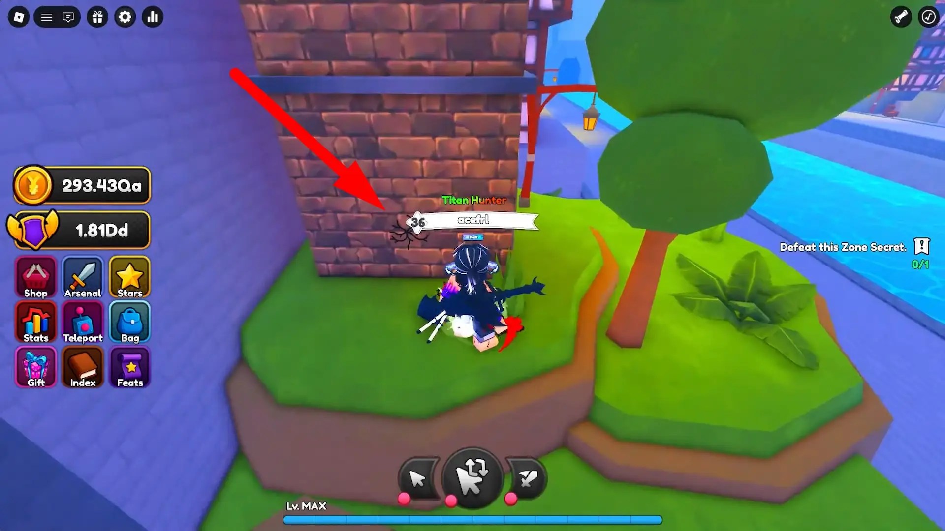 Secret boss location in World 5 Paradis in Anime Weapons Roblox experience