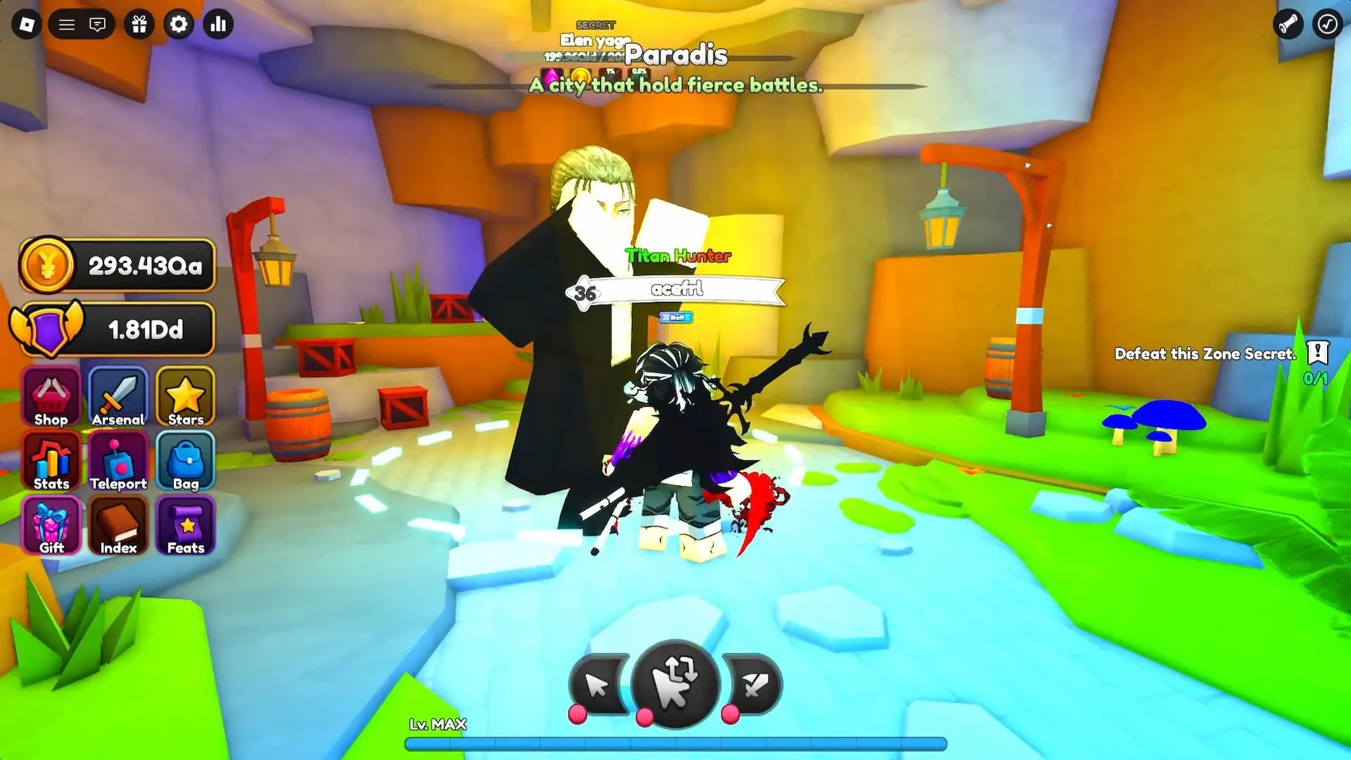 Secret boss location in World 5 Paradis in Anime Weapons Roblox experience
