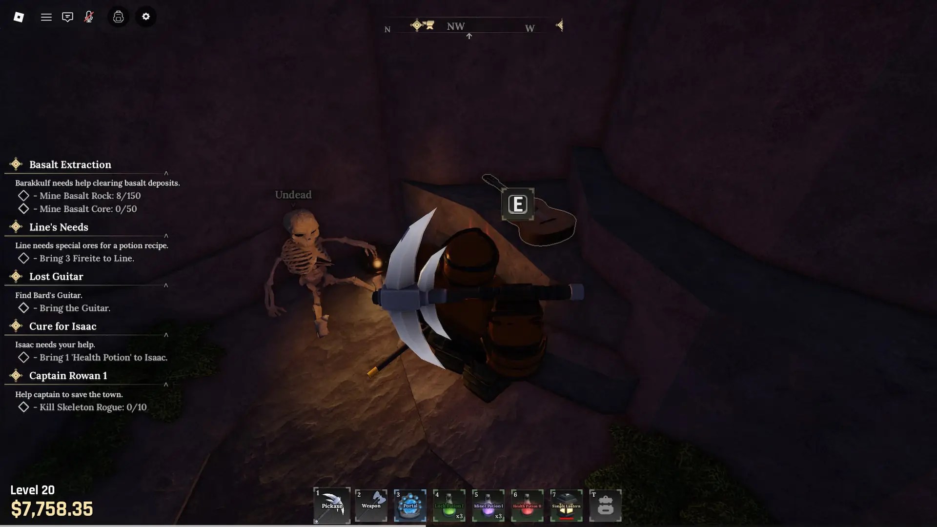 Where to find the lost bard's guitar quest location in The Forge Roblox experience.