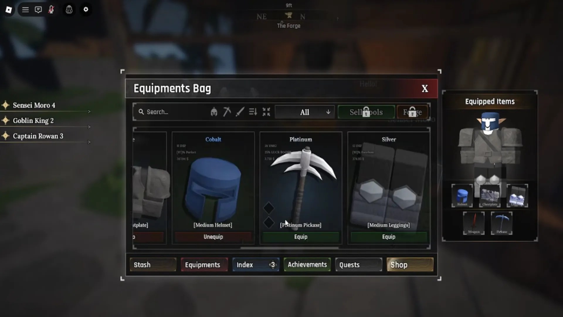 Weapons and armor in The Forge Roblox experience