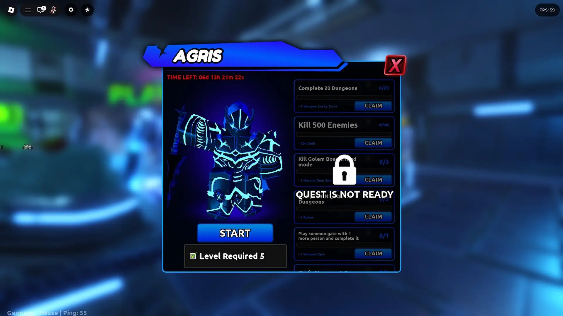 Agris Ultimate Skill quests in the Anime Final Quest Roblox experience