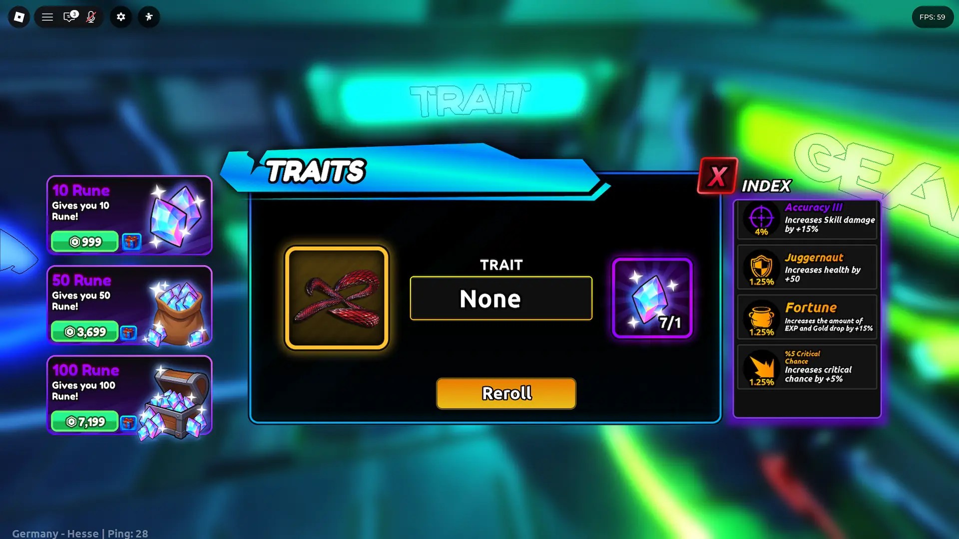 How to get traits and runes in the Anime Final Quest Roblox experience