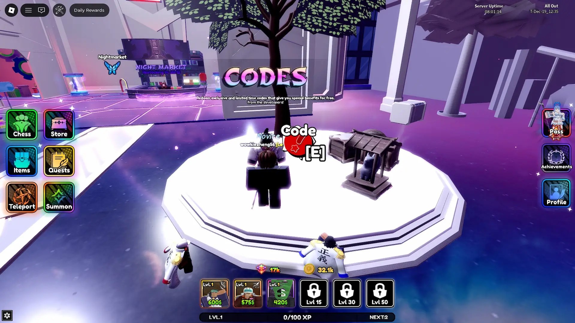 How to claim codes in the Anime Auto Chess Roblox experience