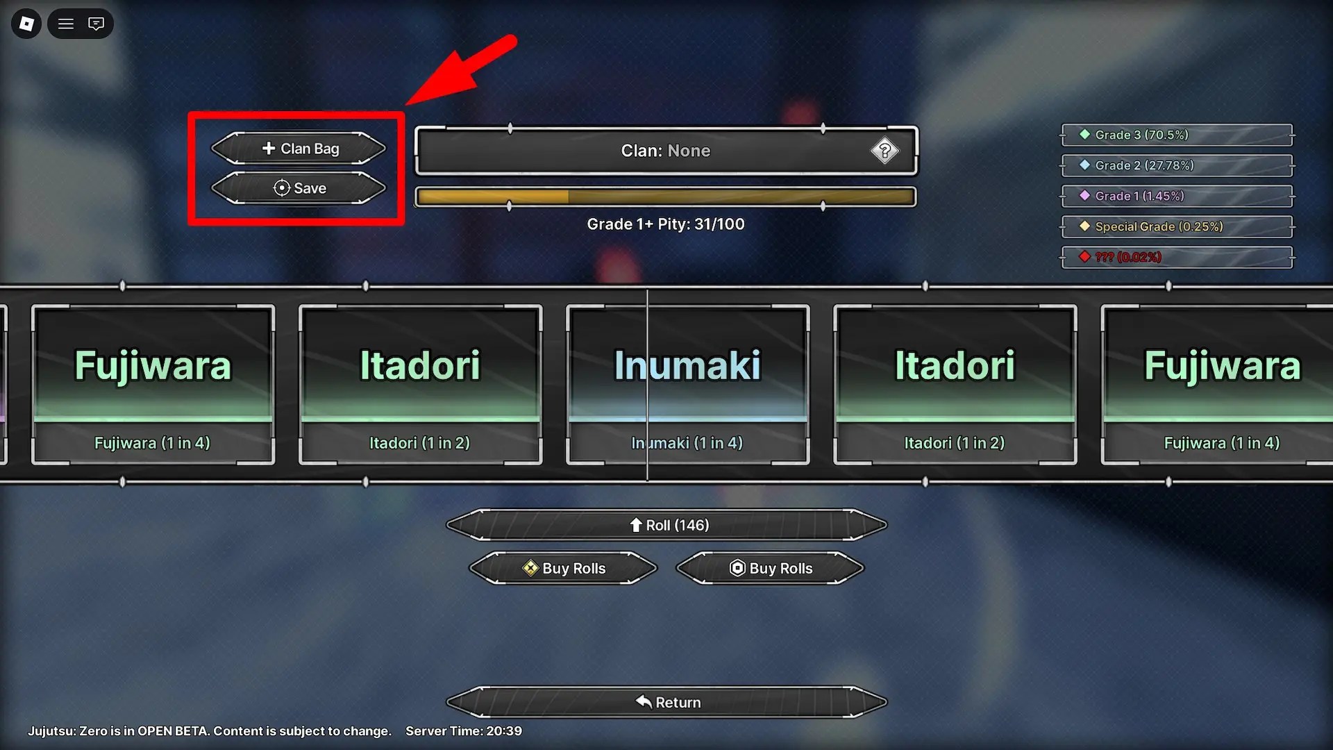 How to reroll your clan in the Jujutsu Zero Roblox experience