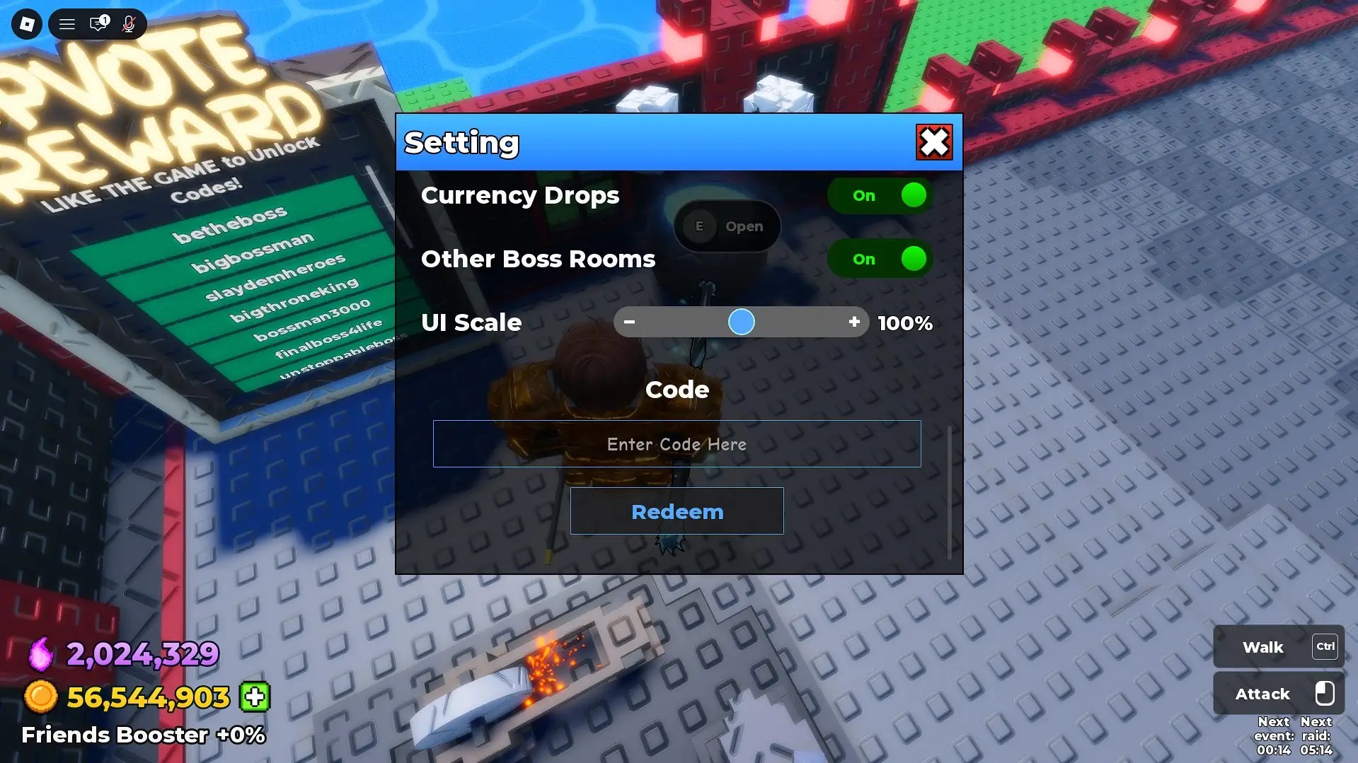 How to redeem codes in the Be The FInal Boss Roblox experience