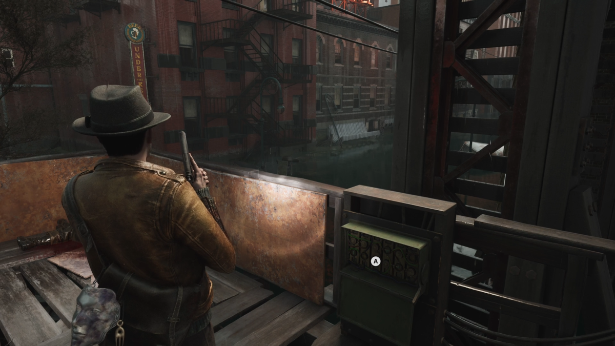 A fuse box to a blocked gate in The Sinking City 2