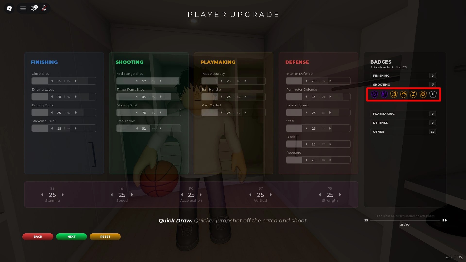 Badge stat requirements in Practical Basketball