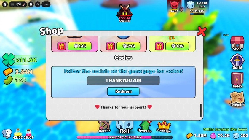 How to redeem Roblox Heroes RNG codes